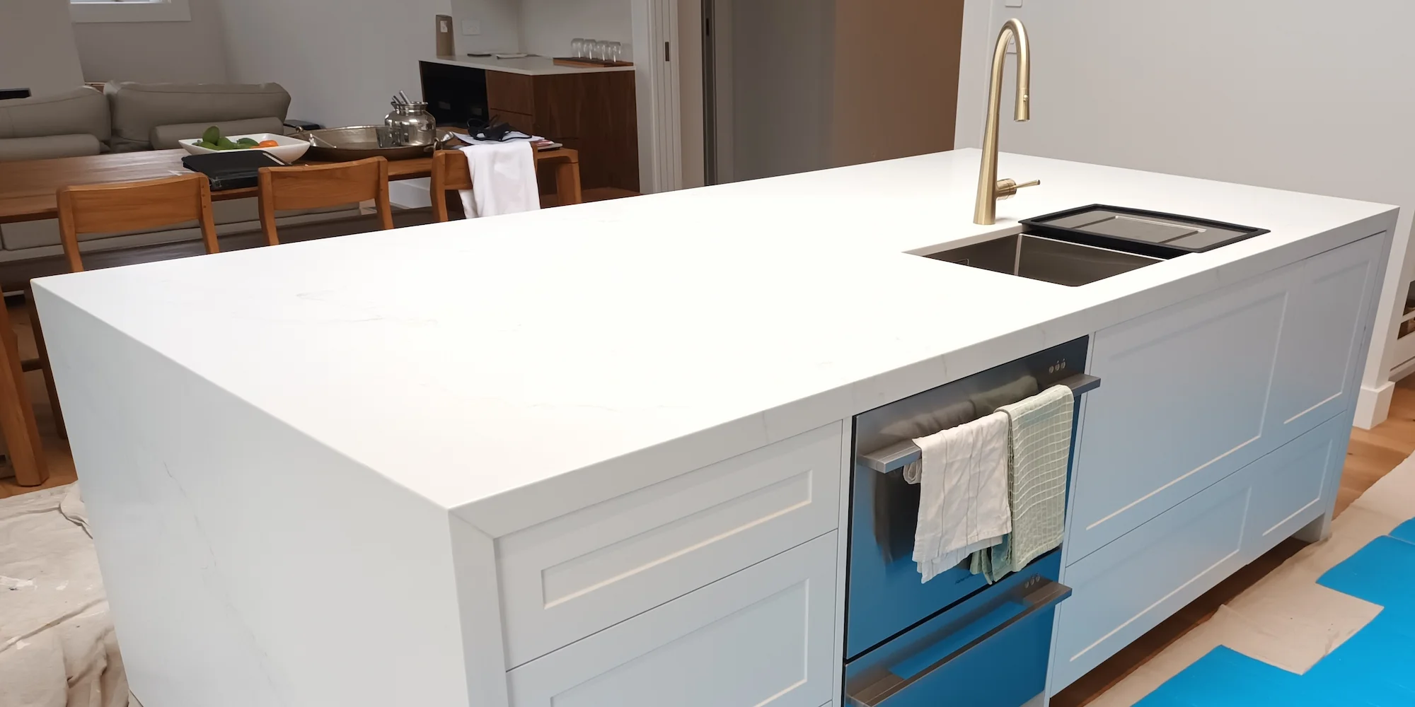 Completed kitchen interior with clean cabinetry and considered material palette